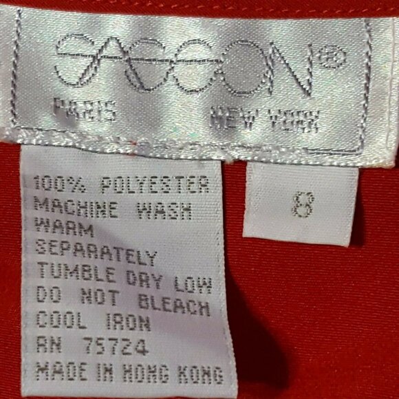 Vintage Sassoon Blouse Size 8 Red Long Sleeve  V-neck Covered Buttons  Paris N.Y - Picture 7 of 7